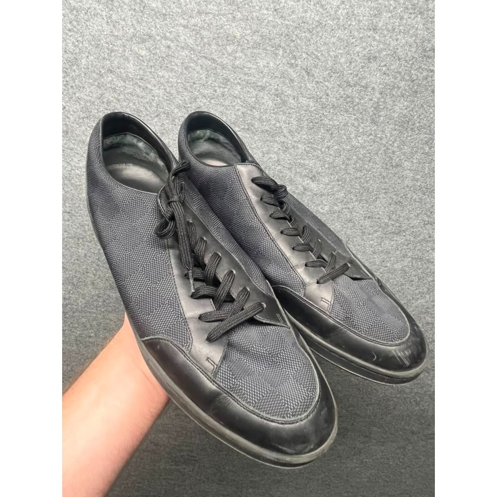 Louis Vuitton Black Monogram Damier Sneakers Men's Low Top Leather MS1103